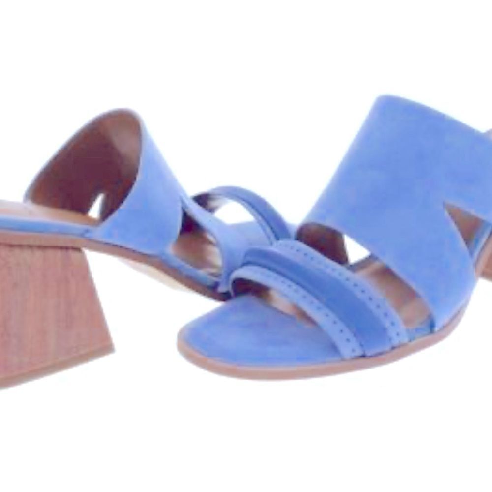 H by Halston‎ Blue Suede Chunky Heel Sandals Size 8.5 B34